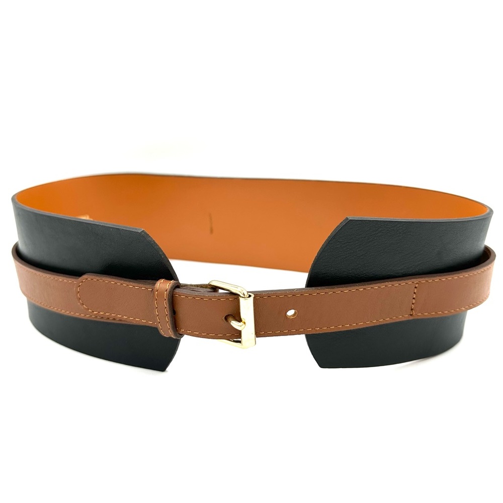 Maison Boinet Waist Belt black brown leather layered accent size 70